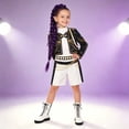 thumbnail image 5 of G'irl's Pop Star Cosplay Costume, Pop Singer Sequin Anime Game Idol Stage Performance Outfit, Jacket Shorts Set with Purple Braid for Halloween Fancy Dress, 5 of 7