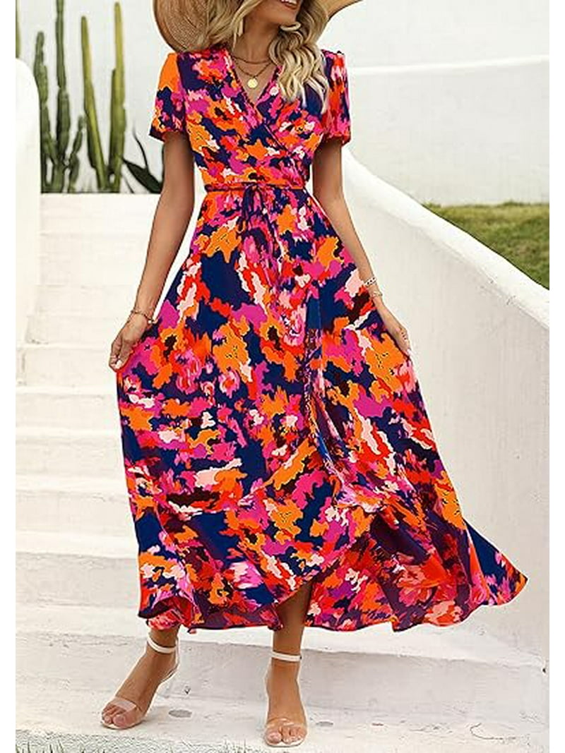 princess polly baby blue dress Dresses | Womens Summer Wrap Maxi Dress Casual Boho Floral V Neck Short  Sleeve Ruffle