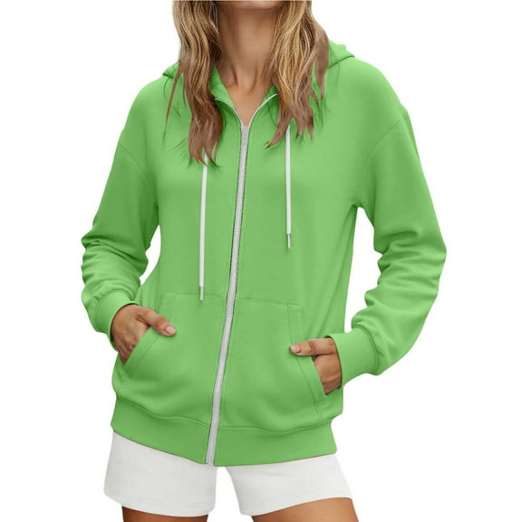 ZHOUCHANKIDS Zip Up Hoodie Women Oversized Y2K Sweatshirt Casual Long Sleeve Fleece Jacket Lightweight Fall Hoodies with Pockets Light Green