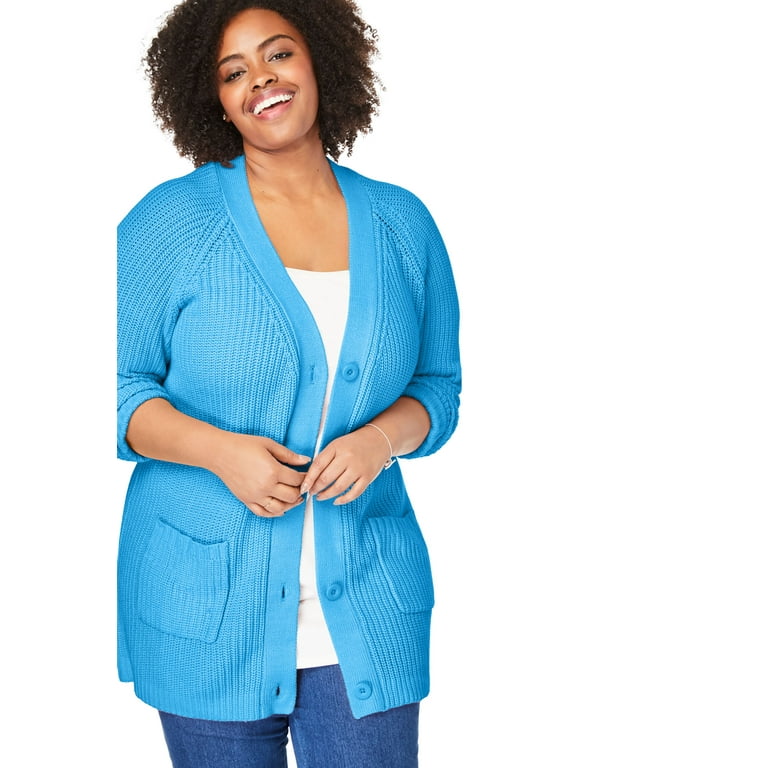 fattige acceptabel Motley Woman Within Women's Plus Size Long-Sleeve Shaker Cardigan Sweater Sweater  - Walmart.com