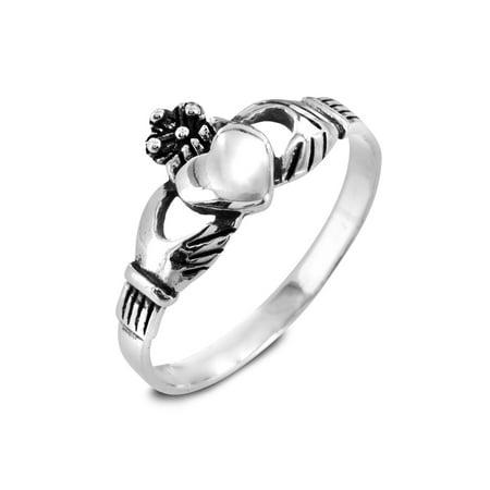- 925 Sterling Silver Polished Claddagh Ring (8.5mm)