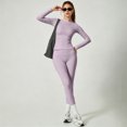 thumbnail image 6 of Women's 2 Piece Yoga Sets Quick-Dry Gym Workout Tracksuit High Waist Running Leggings & Long Sleeve Top Outfits Light Purple L, 6 of 6