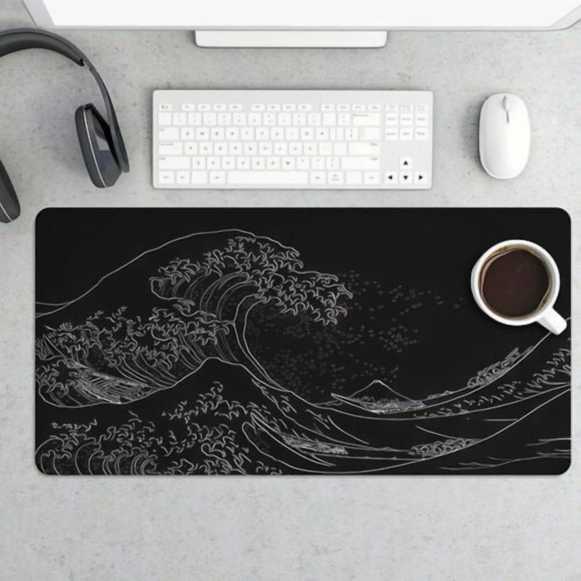 Japanese Sea Wave Mouse Pad Gaming Mousepad Large Mouse Pad for Keyboard and Mouse with Anti-Slip Rubber Base, Keyboard Pad Big Mouse Mat for Home and Office  35.4 x 15.7in