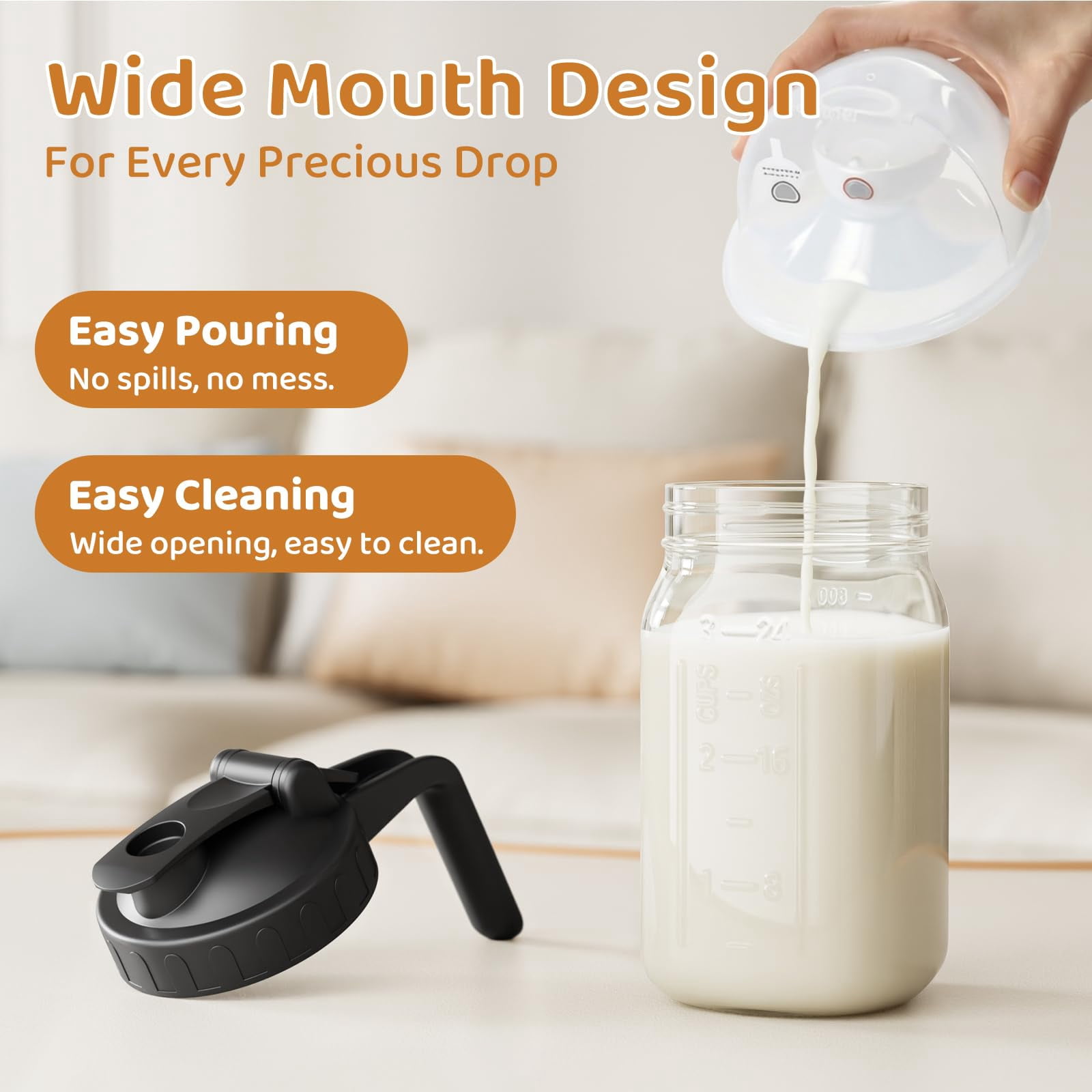 Breast Milk Pitcher  Mason Jar 32 Oz Wide Mouth With Green Flip Cap Lid And Pour Spout Heavy Duty Airtight Seal For Freshness Convenience Great Cold Beverages Home Entertaining