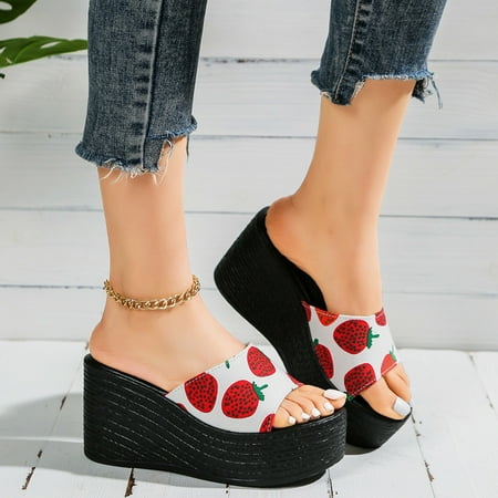 

Hvyesh Platform Sandals for Women Casual Summer Matsu Heel Thick Sole Slope Heel Shoes Breathable Slip-on Beach Sandals Size 9
