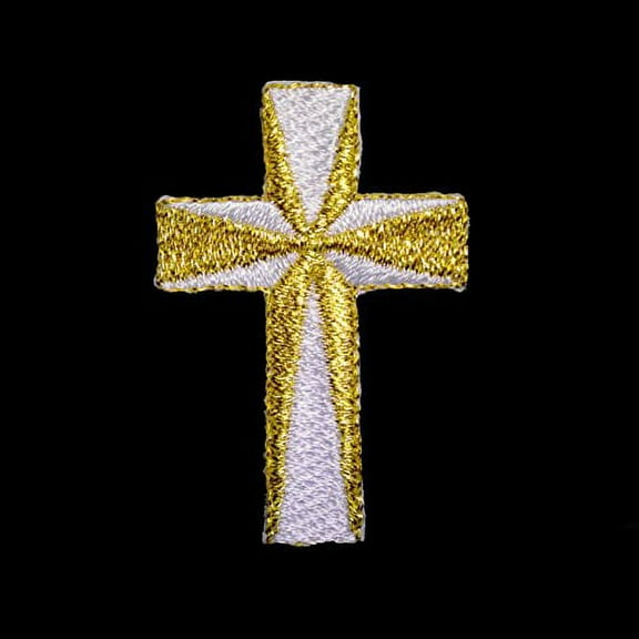 Altotux Embroidered Cross in White Metallic Silver Gold Iron on Patch Applique By 2 Pieces (Gold)