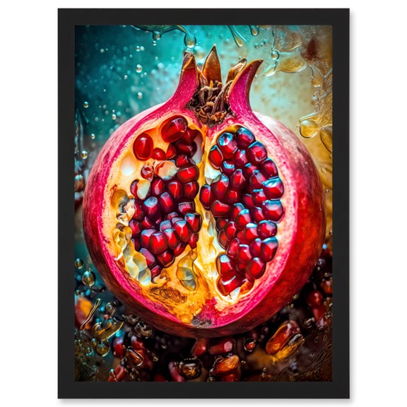 Sliced Pomegranate Fruit Photorealistic Painting Artwork Framed Wall Art Print A4