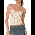 thumbnail image 1 of Camisola de Floral Y2K para Mujer, Top Corto con Tirantes Finos y Corte Bajo, Estampado Floral de Patchwork, Transparente. Amarillo S, 1 of 9