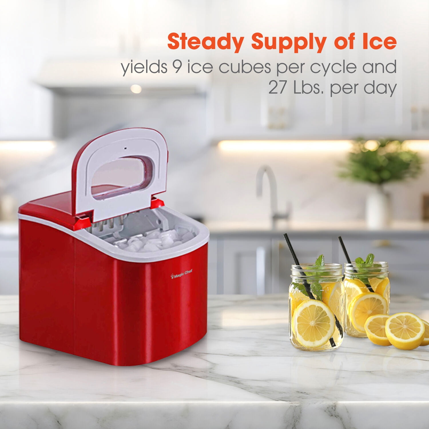 Magic Chef 27-lb. Capacity Portable Countertop Ice Maker, Red