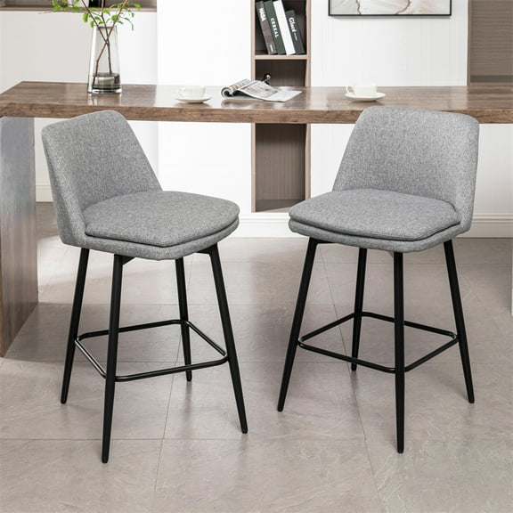 Cterwk 360 Degree Swivel Barstools with Metal Legs, 25.6" Seat Height Linen Bar Stools for Kitchen Island, Set of 2, Light Gray