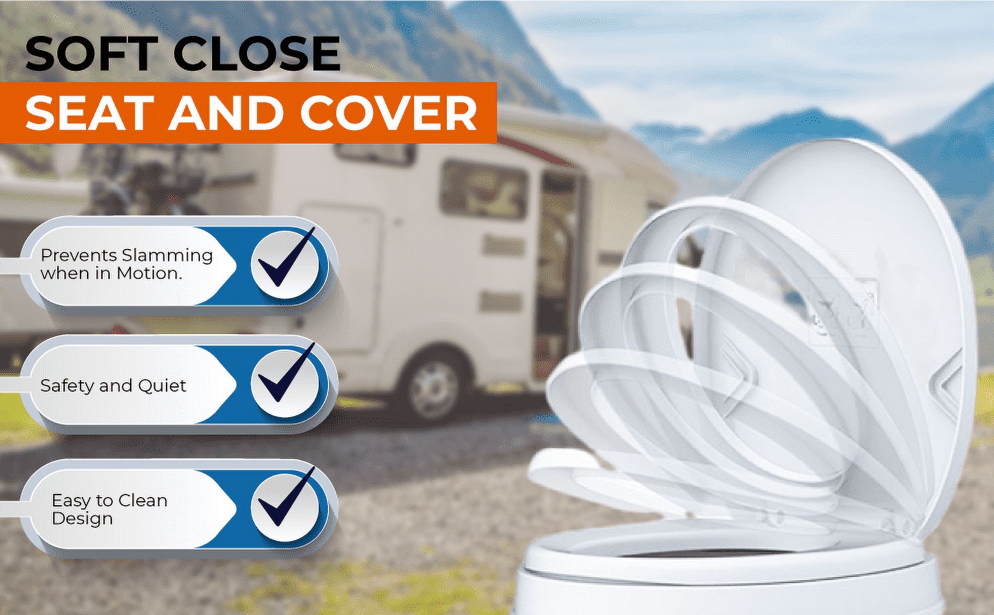 SEAFLO RV Toilet - Standard Height, Gravity Flush, Foot Pedal, Soft Close Lid (Bone Color)