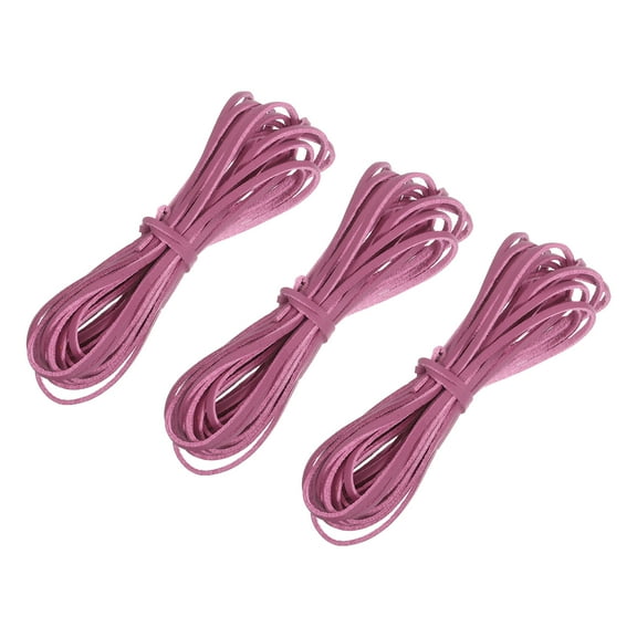 Uxcell 5.47 Yards 2.6mm Flat Leather Cord Suede String for DIY Crafts, Dark Rose 3Pack