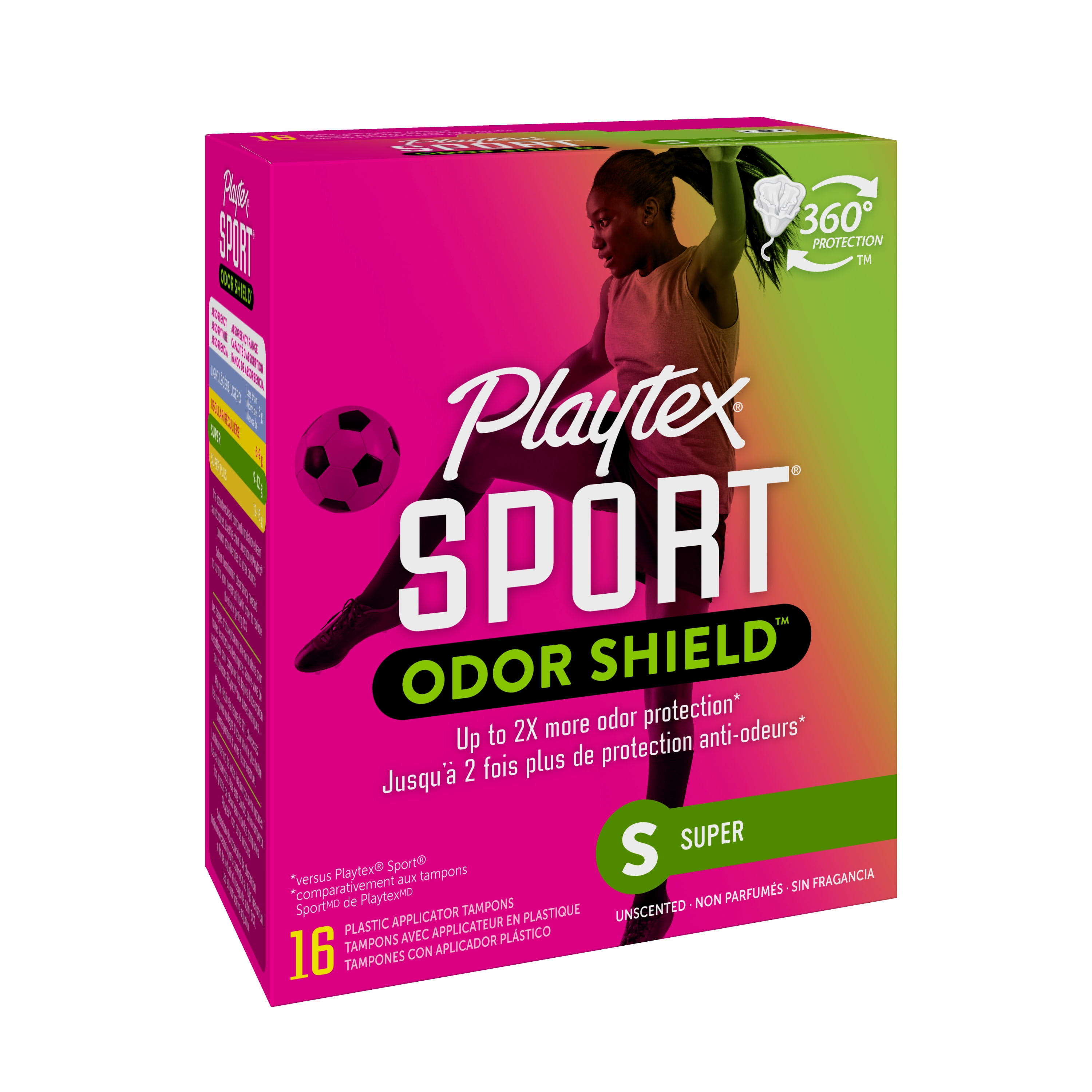 Playtex Sport Super Plastic Applicator Tampons, 36 Ct, 360 Degree Sport  Level Period Protection, No-Slip Grip Applicator 