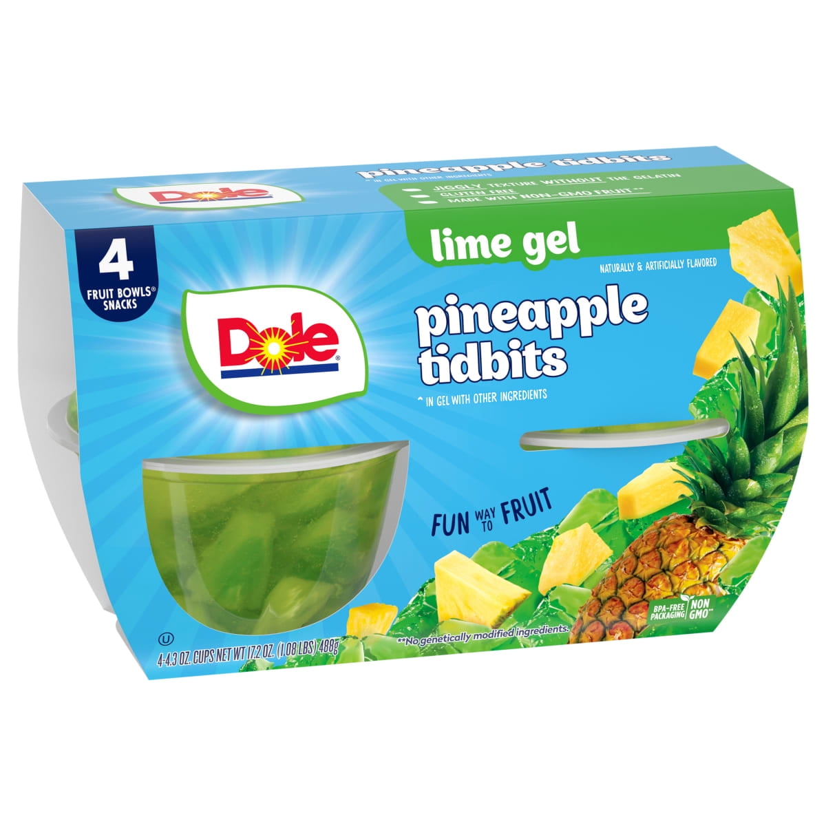 (2 pack) Dole Fruit Bowls Diced Pineapple in Lime Gel, 4.3 oz Cups (4 Pack)