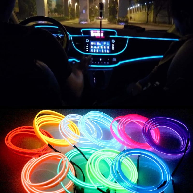 2M Green Flexible EL Wire Neon LED Light Strip for Car Jeep Pickup Truck RV SUV