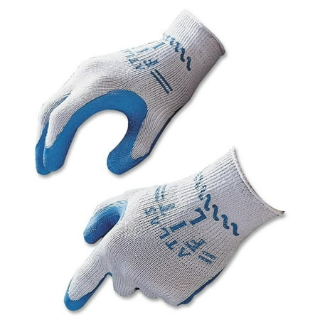 Showa Best Atlas Fit 300 Gloves - Blue, Gray - Rubber, Cotton, Polyester - Lightweight, Elastic Wrist - 2/pair (Best Cotton Lined Rubber Gloves)