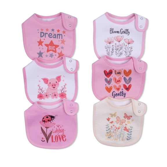 6 Pack Waterproof Cotton Baby Bibs for Girls Boys for Drooling Eating with Adjustable Buttons