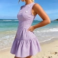 thumbnail image 5 of Women's Striped Mini Dress Sleeveless Crewneck Button Ruffle Hem Tank Dresses Summer Dressy Casual Sundress, 5 of 8