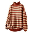 thumbnail image 3 of VISALY Turtleneck Sweatshirt Striped Sweater Retro Striped Half Turtleneck Sweater Knitted Loose Causal Bottoming Sweaters Crochet Sweaters Pullover Sweatshirt Casual Sweatshirt Orange Xxl, 3 of 9