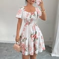 thumbnail image 2 of HAJWOH Summer Dresses for Women Vacation Smocked Square Neck Floral Mini Dress Short Sleeve Ruffle Peasant Sundress, 2 of 8