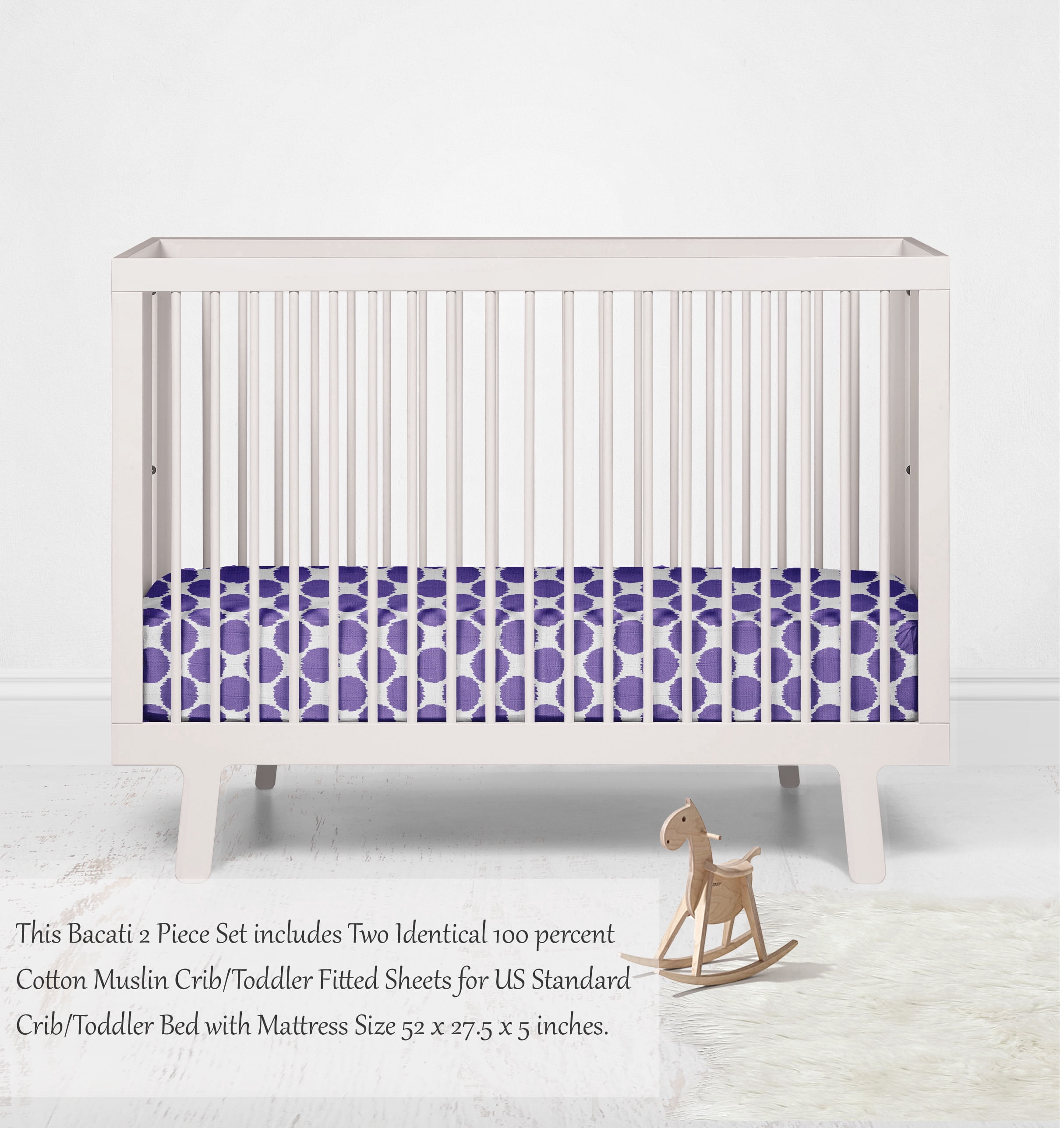 Bacati - Ikat Dots Crib/Toddler Bed Fitted Sheets 100% Cotton Muslin 2 Pack, Available in Multiple Colors