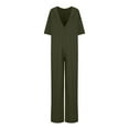 thumbnail image 6 of Voncos Women's Jumpsuit Loose Straight-Leg Short Sleeve Casual with Pockets Overalls Pants Army Green Trousers Size XL, 6 of 7