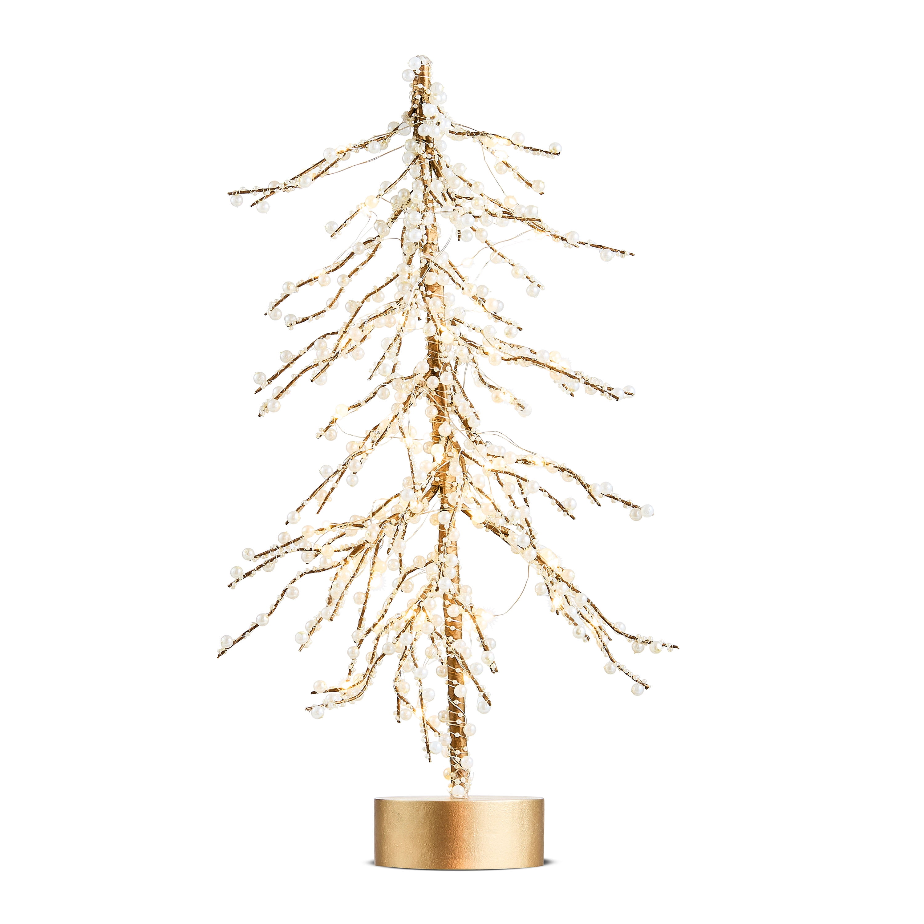 Gold and White Light-Up LED Pearl Christmas Tree Decoration, 18", by My Texas House