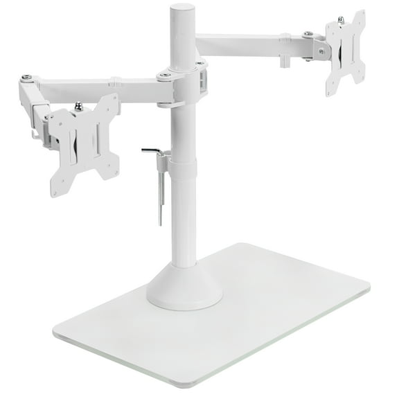 VIVO White Dual Monitor Adjustable Mount w/ Glass Base, Fits 2 Screens up to 32"