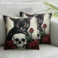 thumbnail image 3 of COMIO  Red Rose Skull and Cat Pillow Covers Hallowmas Thanksgiving Farmhouse Outdoor Cat Lovers Room Throw Pillowcase Flannel Sofa Couch Decorative Cushion Case, 3 of 5