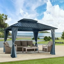CoSoTower 10' X 12' Hardtop Gazebo with Galvanized Steel Double Roof, Sturdy Aluminum Frame, Curtains, and Netting for Patio, Lawn, and Garden