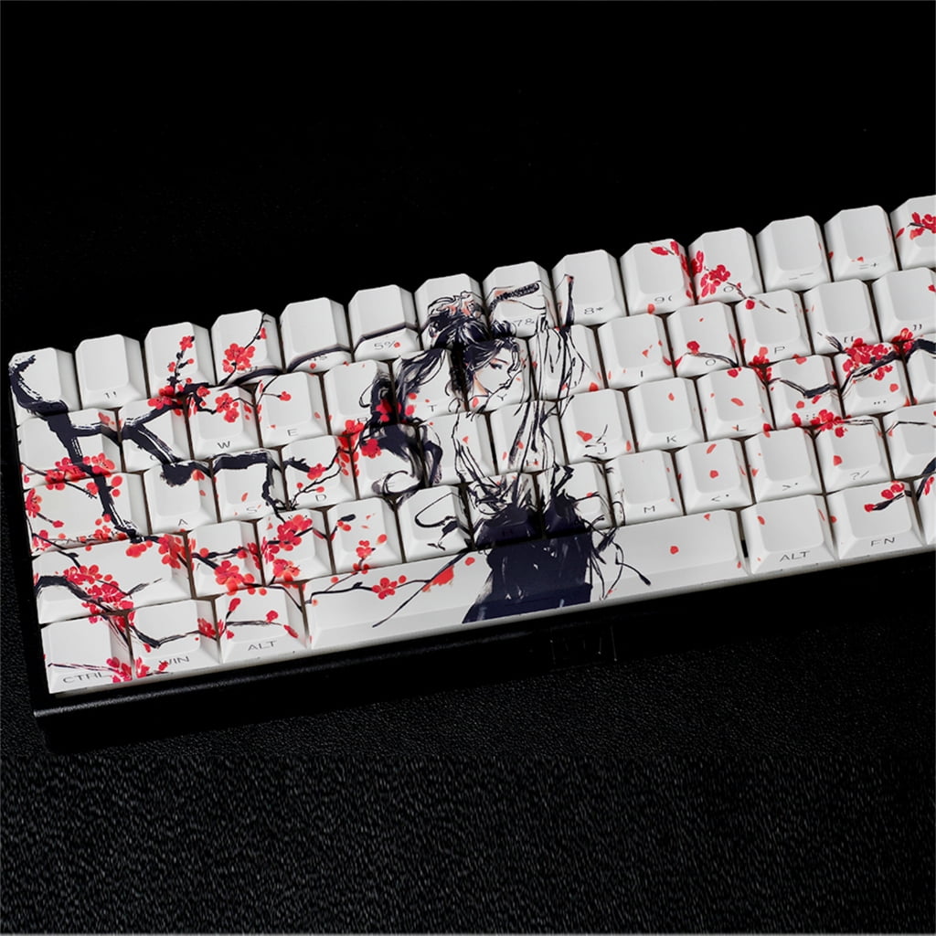 60% 68% PBT Keycaps Side Printed Plum Blossom Keycaps for Mechanical Keyboards