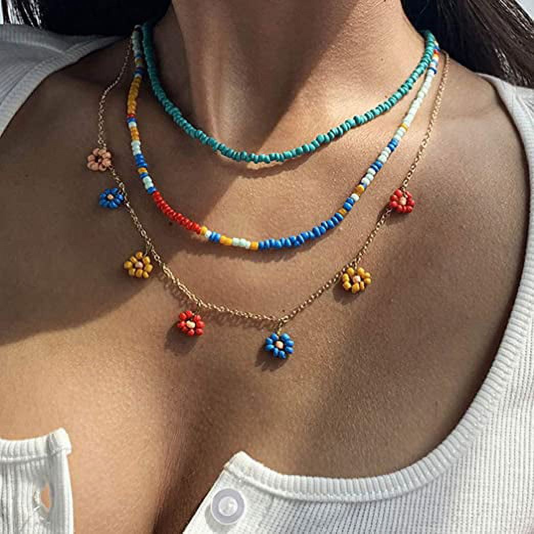 Buy deladola Boho Beaded Layered Choker Necklaces Beach Seed Bead Necklace  Colorful Chunky Bib Beads Butterfly Pendant Necklaces African Jewelry for  Women and Girls (4PCS), size, Metal, No Gemstone at Amazon.in