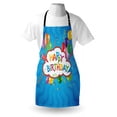 thumbnail image 3 of Birthday Apron Wavy Blue Colored Backdrop with Greeting Text Party Hats Confetti Best Wishes, Unisex Kitchen Bib Apron with Adjustable Neck for Cooking Baking Gardening, Multicolor, by Ambesonne, 3 of 3