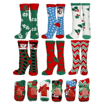 

Gilbin Women s Soft Fuzzy Sock Holiday Christmas Slipper Socks holiday stocking stuffers Snowflake Fuzzy Socks 6 Pack Size 9-1