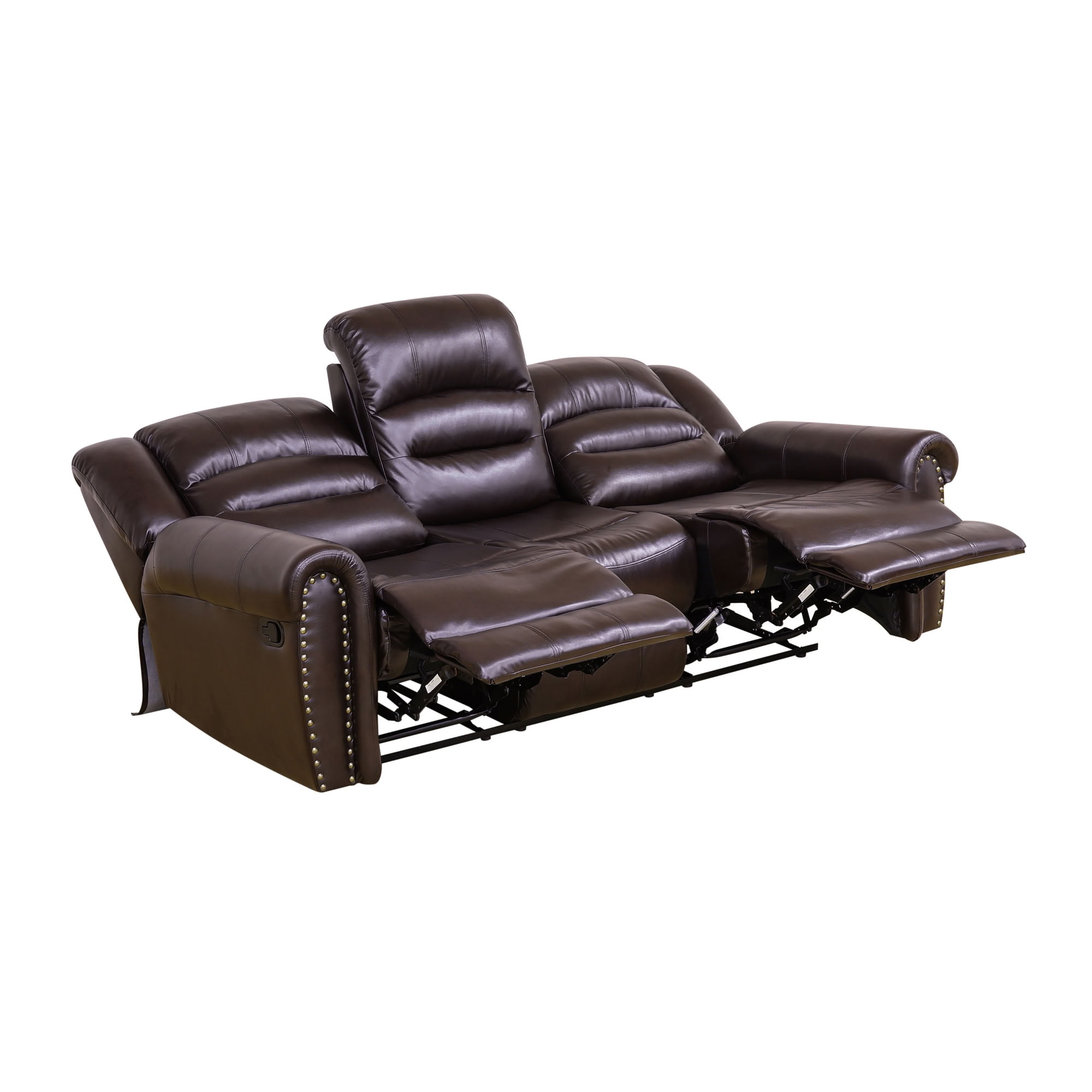 MAYEERTY 3-Seater Recliner Sofa, Breathable Leather Sofa with Reversible Coffee Table for Family Living Room & Home Theater Spaces