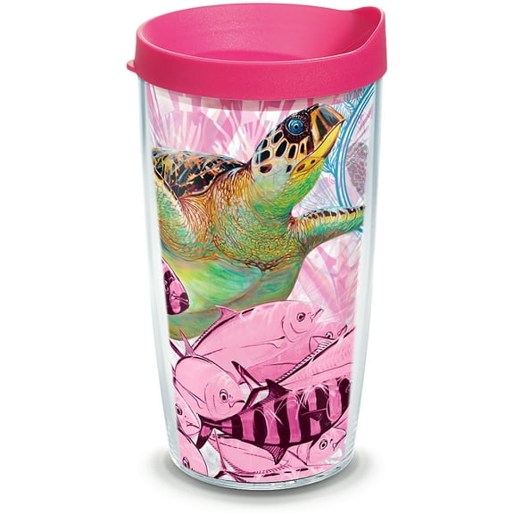Tervis Guy Harvey Made in USA Double Walled Insulated Travel Tumbler, Breast Cancer Awareness Turtles 16oz - Classic