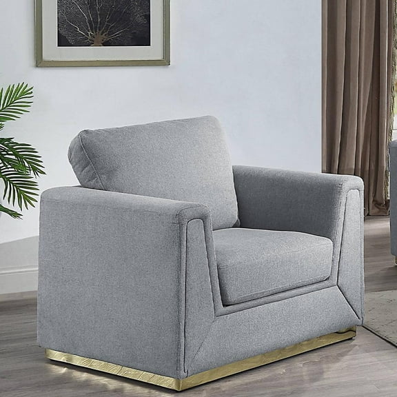 Acme Valin Chair, Gray Linen Wood, Composite Wood, Upholstered Indoor