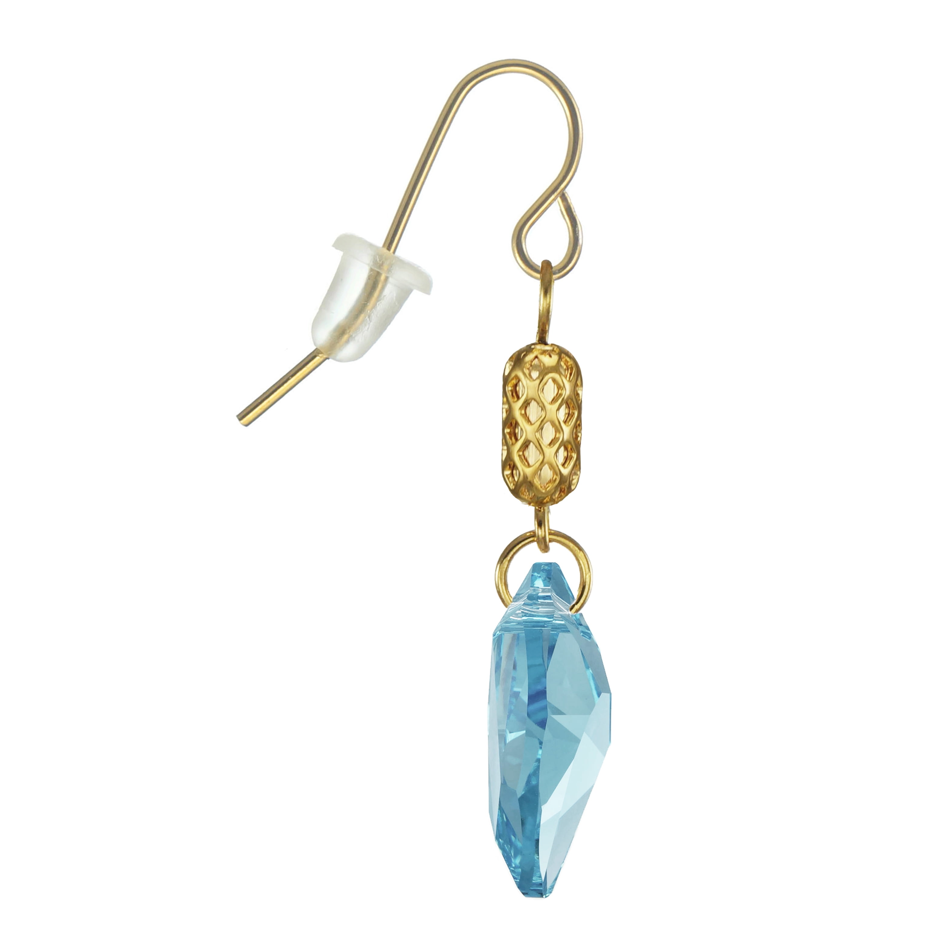 One Pair 19mm Austrian Galactic with Gold Woven Tube Dangle Earrings – Hypoallergenic Earwires - Aquamarine Blue