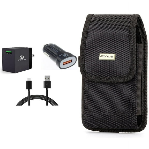 Fast Home Car Charger & Case Belt Clip for iPhone 15 Pro - USB Cable Type-C 6ft Long Travel and Swivel Holster Rugged Cover X1O for iPhone 15 Pro (6.1")