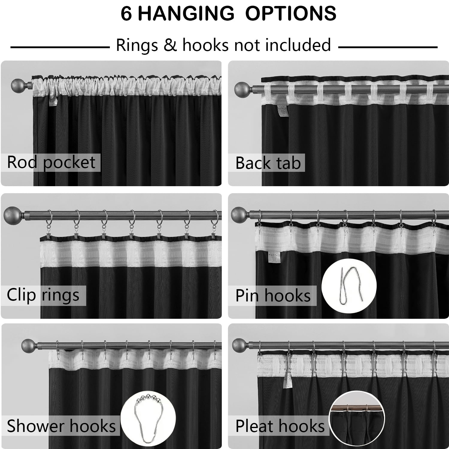 Back Tab Curtains, 2-Panel Set Rod Pocket & Pinch Pleat Design Light-Filtering & Thermal Insulation Ideal for Living Room, Bedroom & Office Windows