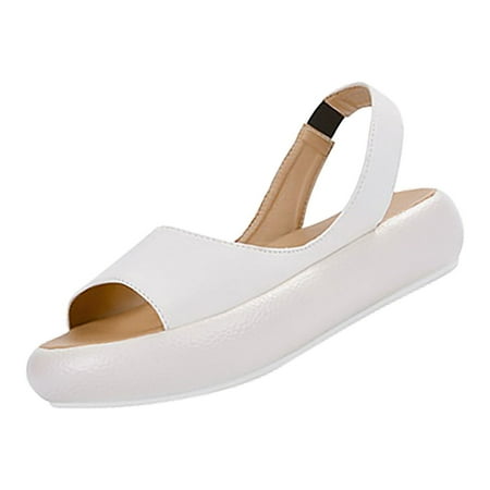 

Womens Sandals Leather Casual Solid Band Elastic Open Toe Shoes