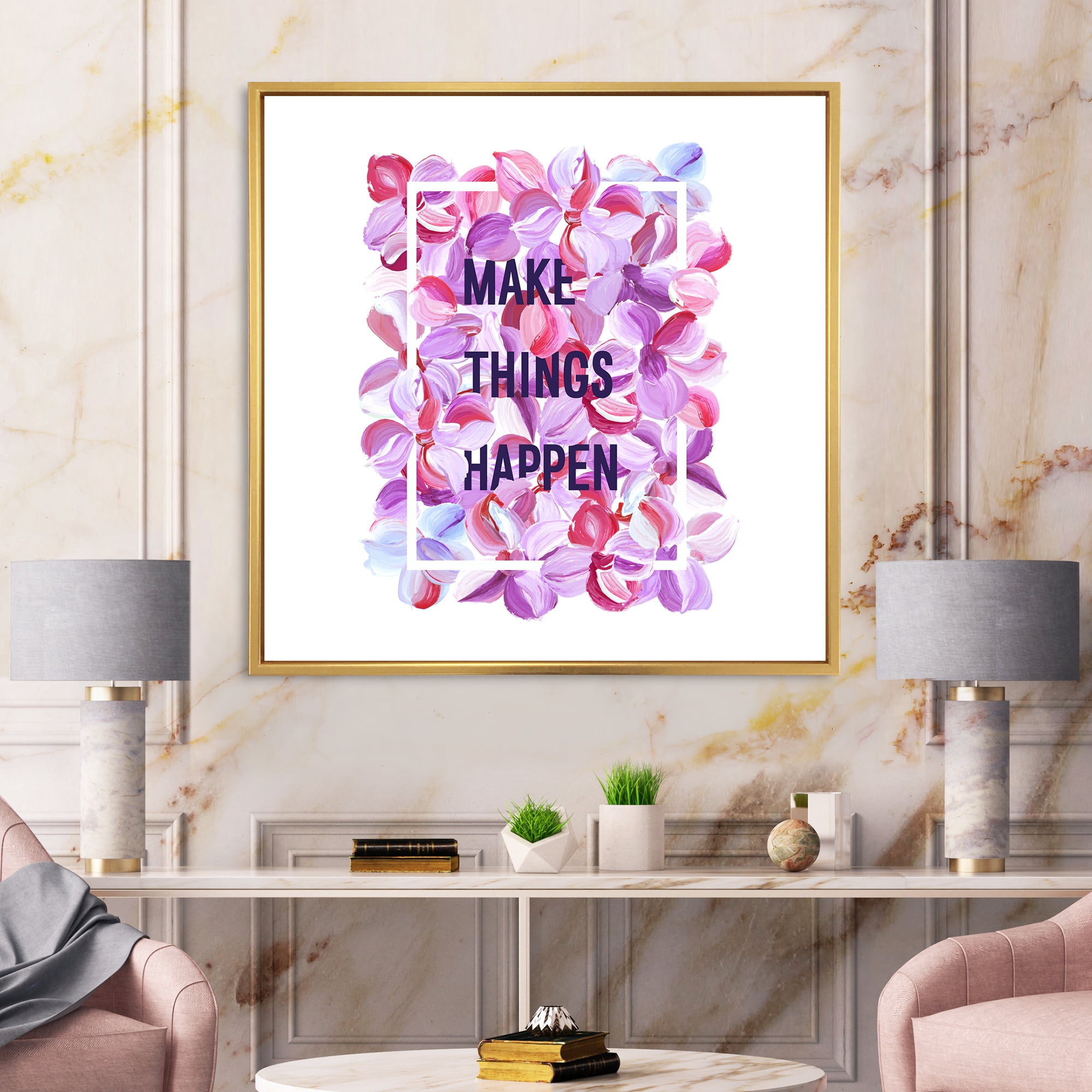 Designart 'Make Things Happen On Purple Flowers' Traditional Framed Canvas Wall Art Print