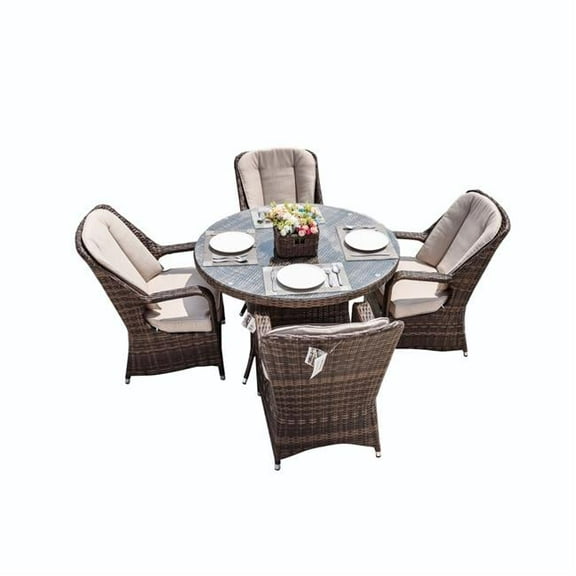 Direct Wicker PAD-1709-Brown Direct Wicker PAD-1709-Brown 5 Piece 4-Seat PE Rattan Wicker Outdoor Patio and Garden Round Dining Table Chair Set