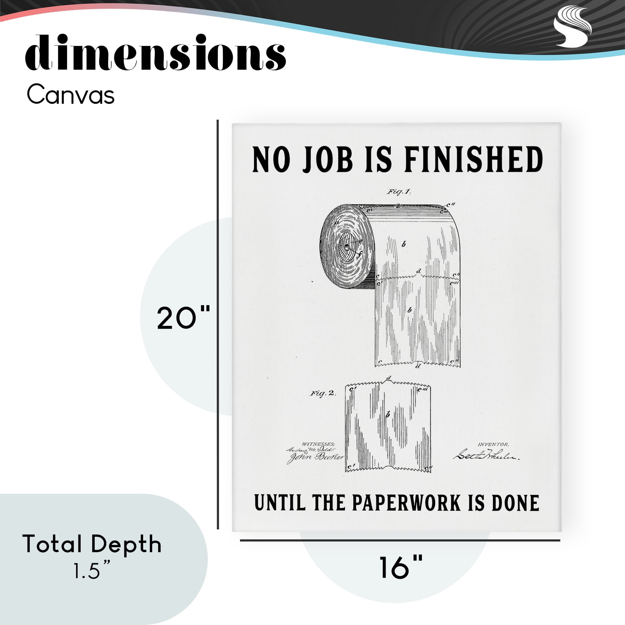 No Job Finished Toilet Paper Canvas Wall Art, design by Lettered and Lined