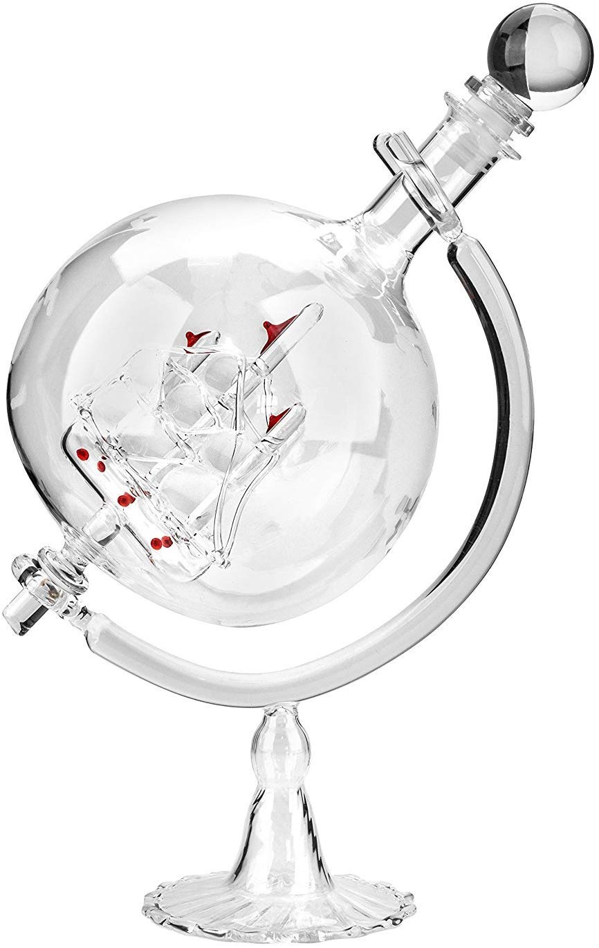 ArtDecor 22 Oz Etched Globe Spirits Decanter, World Globe Glass