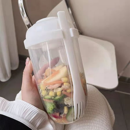

2022 Salad Meal Shaker Cup with Fork and Salad Dressing Holder Keep Fit Health Salad Container Portable Vegetable Breakfast to Go-1000ML