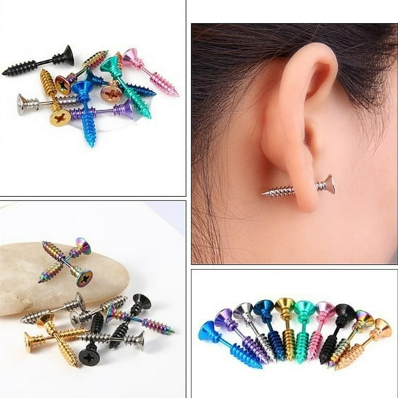 EXHUMKY 1 Pair Hip-Hop Screw Earrings Daily Costume Decoration For Any Occasion Men