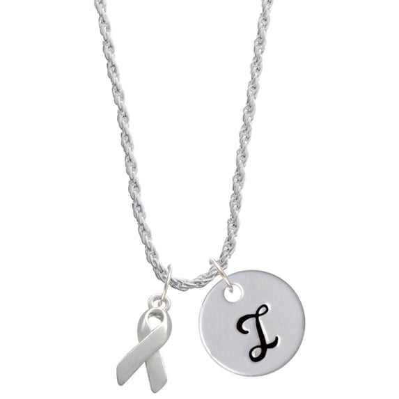 Delight Jewelry Silvertone Awareness Ribbon Silvertone Script Initial Disc - I - Charm Necklace, 20"+3"