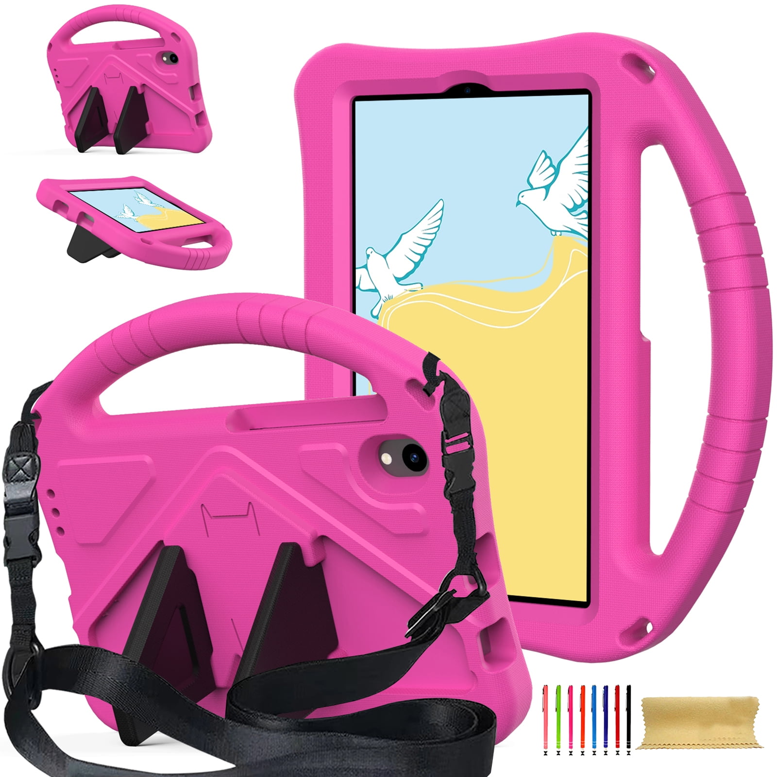 Kids-Friendly Case for Onn 7 Core Tablet (2026 Model) Kids EVA Foam Shockproof Protective Lightweight Rugged Cover with Kickstand & Handle Grip & Adjustable Shoulder Strap Rose