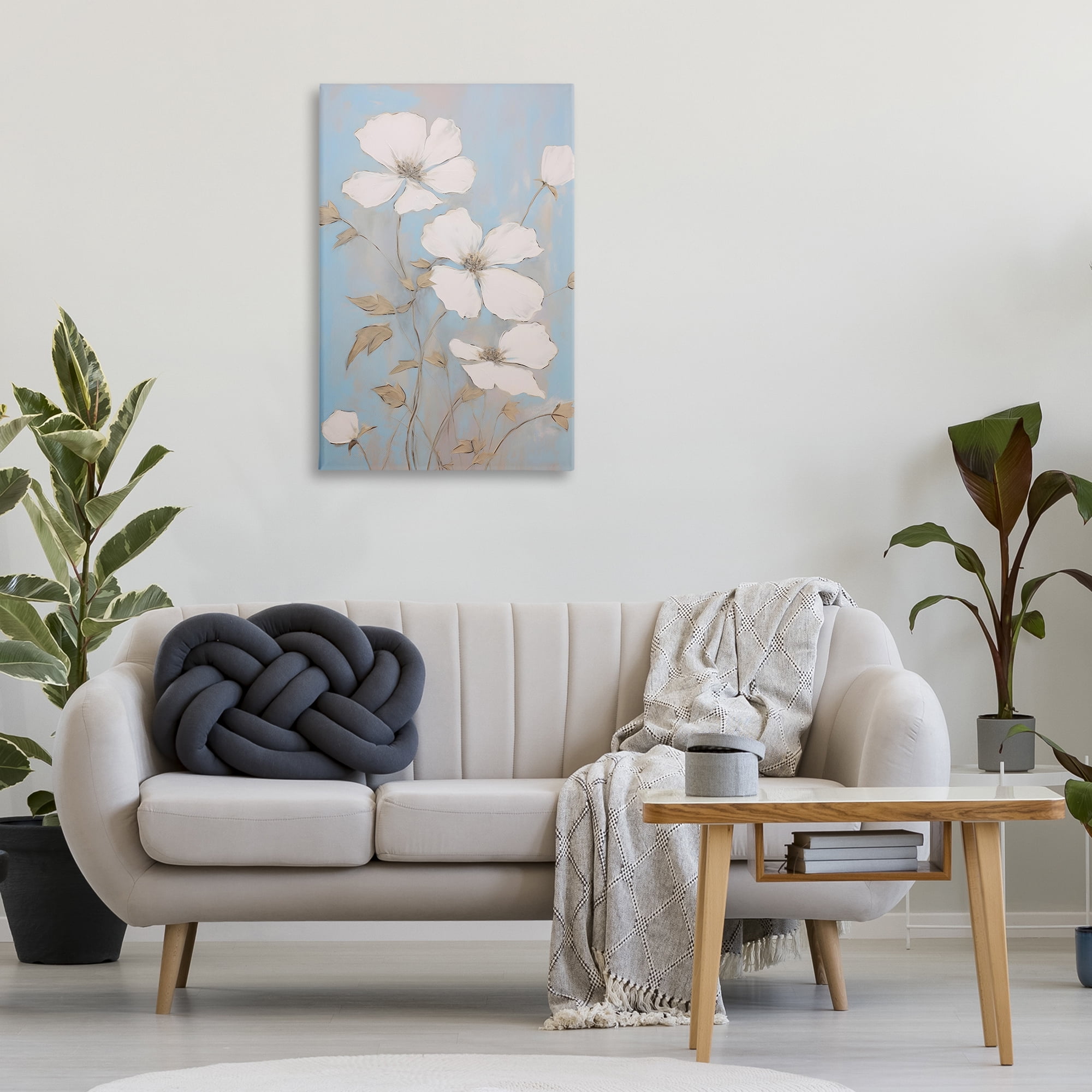 Stupell Industries White Petal Flowers Botanical & Floral Painting Gallery Wrapped Canvas Art Print Wall Art, 24 x 36